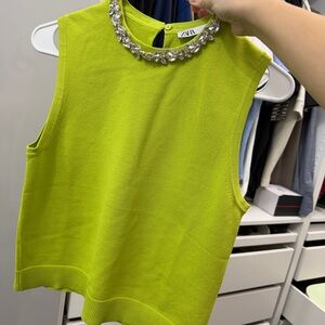 Zara Bright Green Embellished Tank Top